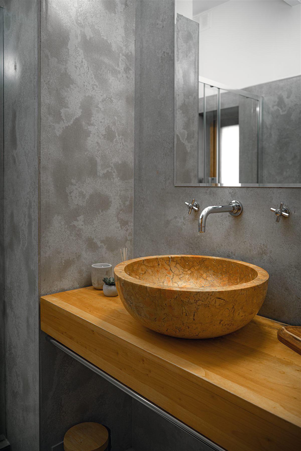 Valletta Old Town Balcony · Charming 2BR — bathroom with stone basin